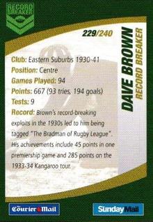 2008 Daily Telegraph NRL #229 Dave Brown Back
